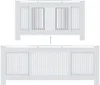 Two white radiator covers are shown, one above the other, with an arrow indicating adjustability. Náhľad obrázku produktu