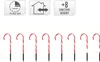 A row of eight candy cane-shaped garden lights against a white background, with marketing icons above. Voir les images du produit