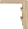A close-up side view of a wooden bar table with shelves. Produktbild-Vorschau