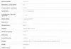 A table of technical specifications for a product. Anteprima dell’immagine prodotto