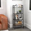 A ladder bookshelf with decorative items and books is placed next to a brown leather sofa in a living room. Podgląd zdjęcia produktu