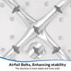 Close-up view of the underside of a white shower stool, highlighting the silver aluminum frame and gray airfoil bolts used for assembly and stability. Produktbild-Vorschau
