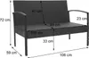A diagram of a grey poly-rattan sofa with dimensions indicated by measurement lines and text. Produktbild-Vorschau