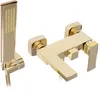 A gold-colored bathtub faucet and handheld showerhead are displayed against a white background. Produktbild-Vorschau