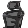 A close-up view of the headrest and upper back of a black mesh office chair. Náhled obrázku produktu
