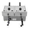 The back view of a commercial electric fryer with two baskets. Voir les images du produit