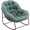 A green papasan-style rocking chair with a wicker-like base and metal legs, set against a white background. Anteprima dell’immagine prodotto