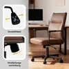 A brown office chair is shown in a room with a desk and computer, with close-up insets highlighting adjustment features. Náhľad obrázku produktu
