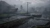 A moody, atmospheric scene of a rural landscape with rice paddies and a small building under a cloudy sky. Produktbild-Vorschau