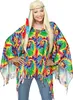 A woman wearing a colorful tie-dye poncho and a blonde wig, styled as a hippie. Produktbild-Vorschau