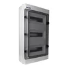 A white electrical distribution box with a transparent gray cover. Produktbild-Vorschau