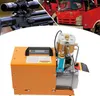 A collage showing a rifle scope, a red truck, and a portable air compressor. Produktbild-Vorschau