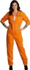 A woman is posing in an orange jumpsuit. Produktbild-Vorschau
