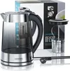 A glass electric kettle with an infuser and its packaging are displayed against a white background. Anteprima dell’immagine prodotto
