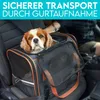 A dog sits in a pet carrier on a car seat. Produktbild-Vorschau