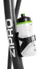 A close-up shot of a water bottle attached to the frame of a stationary exercise bike. Produktbild-Vorschau