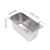 A stainless steel food pan with dimensions labeled. Náhled obrázku produktu