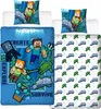 A Minecraft-themed bedding set featuring characters and elements from the game, displayed on a white background. Produktbild-Vorschau