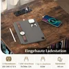 A product image showcasing a desk with an integrated charging station and various electronic devices and accessories. Produktbild-Vorschau