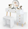 COSTWAY Make-up tafel met kruk, afneembare LED-spiegel, 3 Productafbeelding-voorbeeld 1