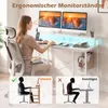 COSTWAY počítačový stôl s LED osvetlením, zásuvkami, Náhľad obrázku produktu 7