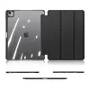 A black iPad case is shown with the iPad inside, displaying the Apple logo. The case is shown from the front and side views. Produktbild-Vorschau