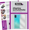 An instructional image showing how to apply a screen protector to a smartphone, alongside marketing material for the product. Náhled obrázku produktu