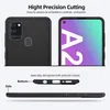 A marketing image showing a black phone case from multiple angles, highlighting its precision cutting and access to buttons and ports. It also displays a phone screen with the text 'A2'. Anteprima dell’immagine prodotto