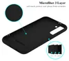 A black phone case is shown from the inside, with close-up insets highlighting its microfiber lining and 3-layer construction. Náhled obrázku produktu