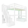 A white loft bed with stairs, desk, and shelves. Náhled obrázku produktu