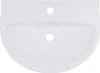 A white ceramic sink with two holes for faucets and a drain. Produktbild-Vorschau