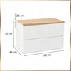 A white bathroom cabinet with a wooden top, shown with dimensions indicated. Náhľad obrázku produktu