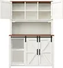 A white kitchen hutch with brown top and sliding barn doors. Produktbild-Vorschau