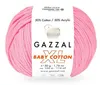 A ball of pink yarn with a label showing product details. Produktbild-Vorschau