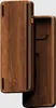 A wooden keyboard case is partially open, revealing its interior. Produktbild-Vorschau