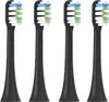 Four black toothbrush heads with colored bristles are arranged in a row against a white background. Produktbild-Vorschau