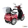 A red three-wheeled mobility scooter with a basket on the back, shown from a three-quarter rear view against a white background. Produktbild-Vorschau