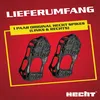 Marketing image showing a pair of shoe spikes with text overlays. Produktbild-Vorschau