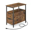 A rustic brown and black end table with two drawers and a built-in power strip, shown against a white background. Náhled obrázku produktu
