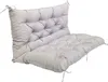 A light gray tufted bench cushion with ties, shown against a white background. Voir les images du produit