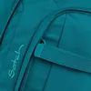 A close-up shot of a teal backpack, showing the embroidered brand name and a zipper pull. Podgląd zdjęcia produktu
