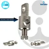 A product shot of a metal fitting with accompanying text and logos. Produktbild-Vorschau
