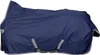 A navy blue horse blanket with silver trim and straps, laid out on a white background. Anteprima dell’immagine prodotto