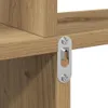 A close-up view of a wooden shelf with a metal hanging bracket attached. Produktbild-Vorschau
