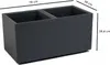 A dark gray rectangular planter with two compartments, shown from a slight angle with dimensions indicated. Anteprima dell’immagine prodotto