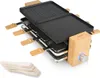 A raclette grill with a wooden base and a reversible grill/griddle plate. Produktbild-Vorschau