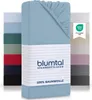 A stack of folded fitted sheets in various colors, with one sheet prominently displayed in the front. Produktbild-Vorschau