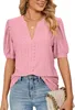 ASKSA T-shirt femme manches bouffantes creusé chemisier col Voir les images du produit 1