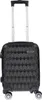 A black suitcase with a textured pattern and a silver logo on the front, with its telescopic handle extended. Produktbild-Vorschau