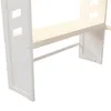 Close-up view of the lower section of a white wooden bunk bed frame with a shelf and support bar. Podgląd zdjęcia produktu